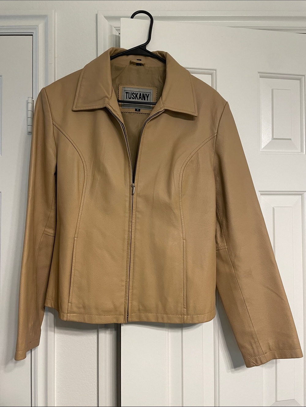 Tuskany ITALY New York Women's Tan very Soft Leather Zip-Front Jacket Sz M
